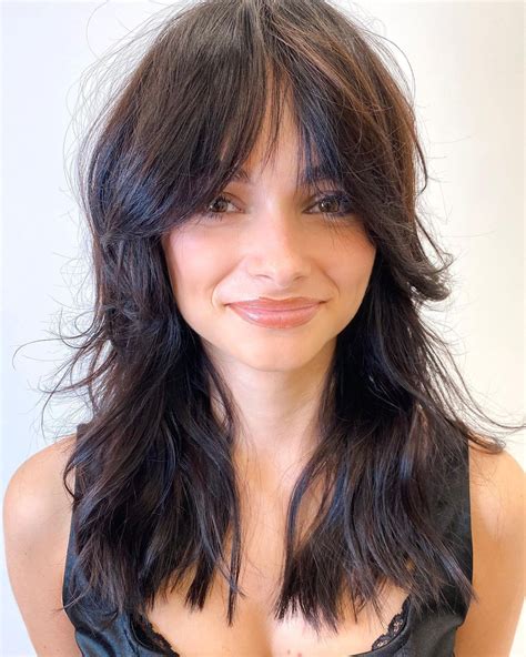 curtain bangs wolf cut long hair straight|shaggy wolf cut with bangs.